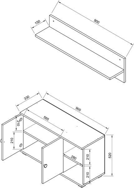 VCM Banc en bois 2 pièces, armoire à chaussures, étagère à chaussures, portemanteau, meuble d'entrée Gados L  