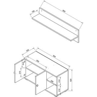 VCM Banc en bois 2 pièces, armoire à chaussures, étagère à chaussures, portemanteau, meuble d'entrée Gados L  