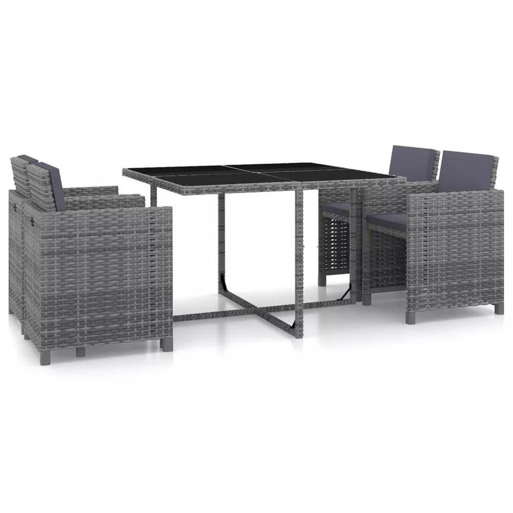 Ensemble à manger d extérieur 5pcs coussins résine tressée gris