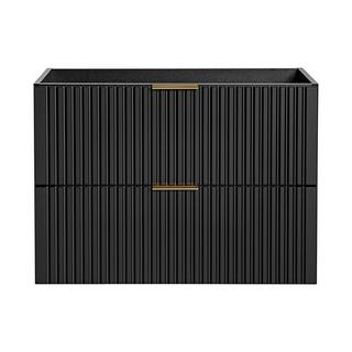 Vente-unique Meuble sous vasque suspendu strié - Noir - L80 cm - ZEVARA  