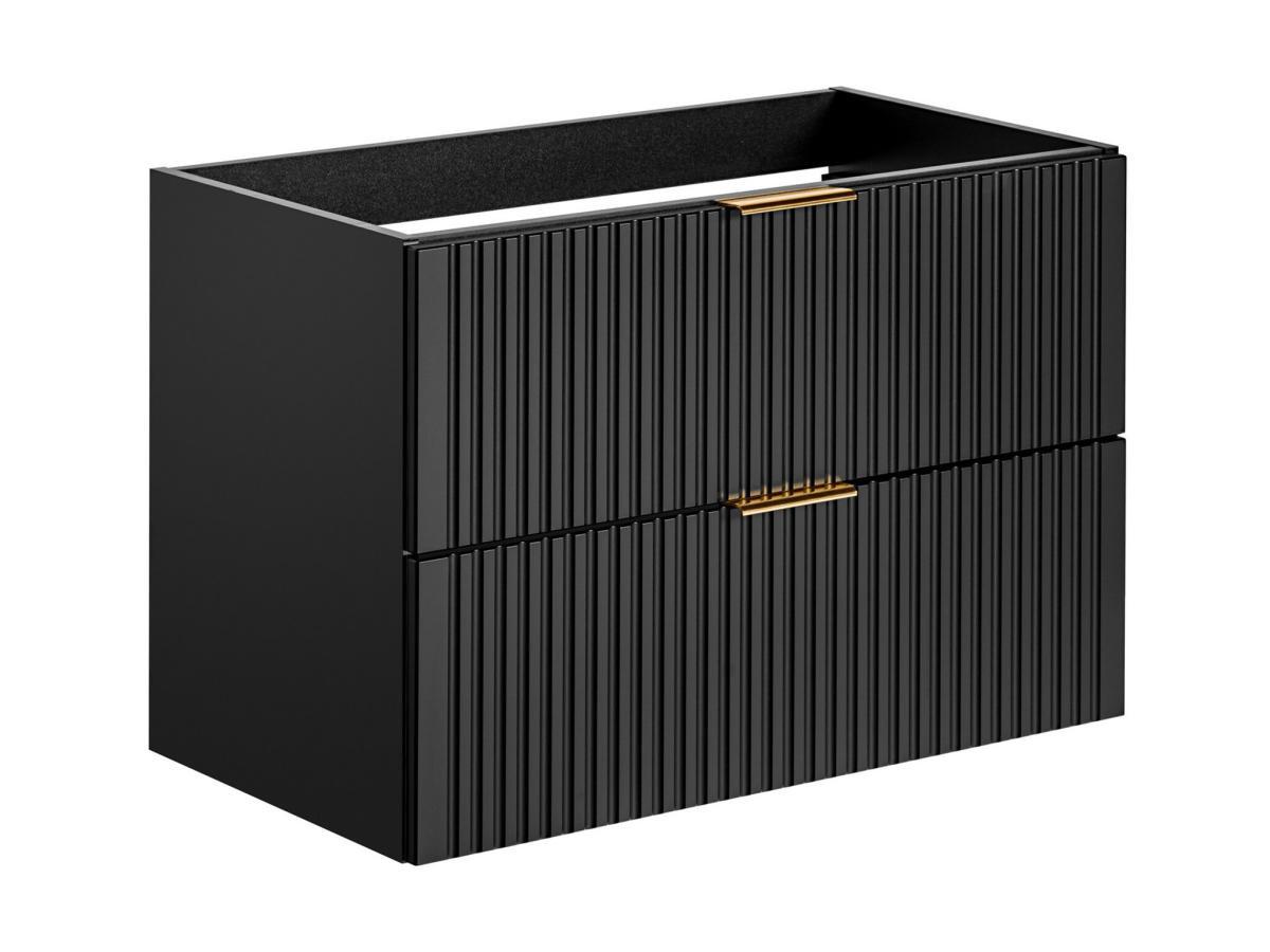 Vente-unique Meuble sous vasque suspendu strié - Noir - L80 cm - ZEVARA  