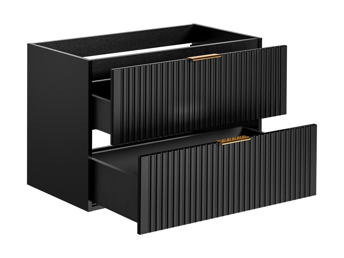 Vente-unique Meuble sous vasque suspendu strié - Noir - L80 cm - ZEVARA  