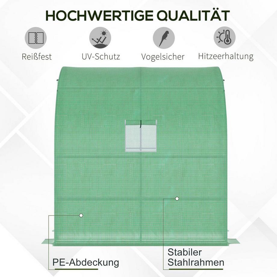 Northio Foliengewächshaus Gewächshaus Treibhaus Mit 2 Türen Pflanzenaufzucht Uv-Schutz Stahl Pe Grün 200 X 100 X 215 Cm  
