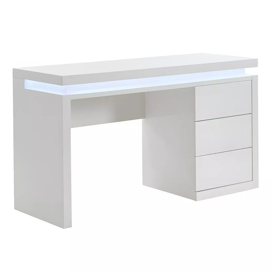 Vente-unique - Bureau emerson - 3 tiroirs - mdf laqué blanc - LEDs