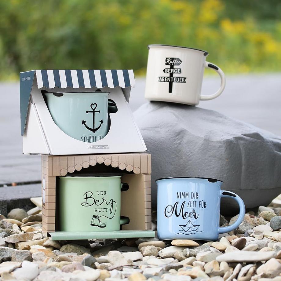 Grafik Werkstatt Atelier graphique Vintage Tasse Bonheur de montagne Amour de montagne  