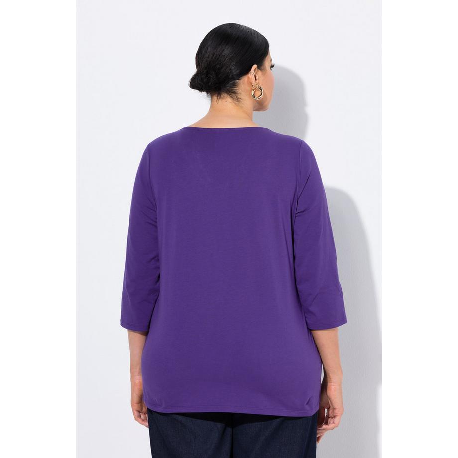 Ulla Popken T-shirt Classique Décolleté V Décoré Manches 3/4  