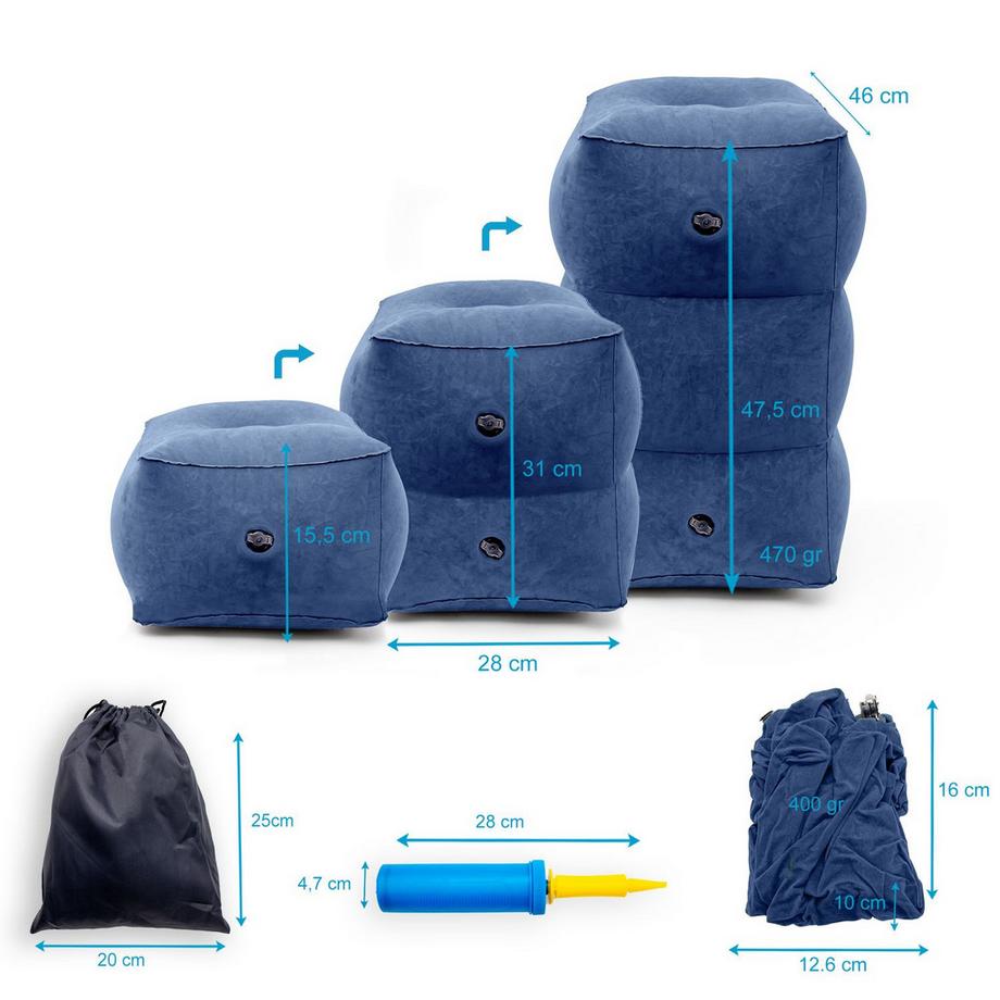 Intirilife Cuscino Poggiapiedi da Viaggio con Borsa e Pompa ad Aria  