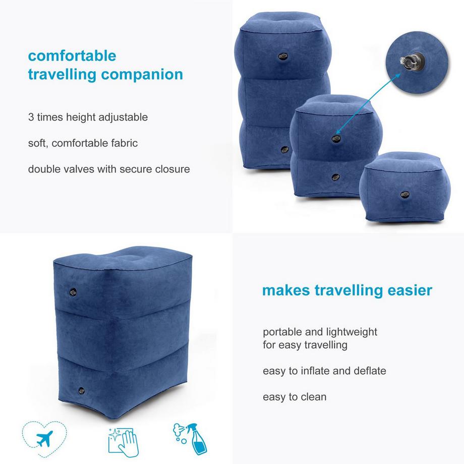Intirilife Cuscino Poggiapiedi da Viaggio con Borsa e Pompa ad Aria  