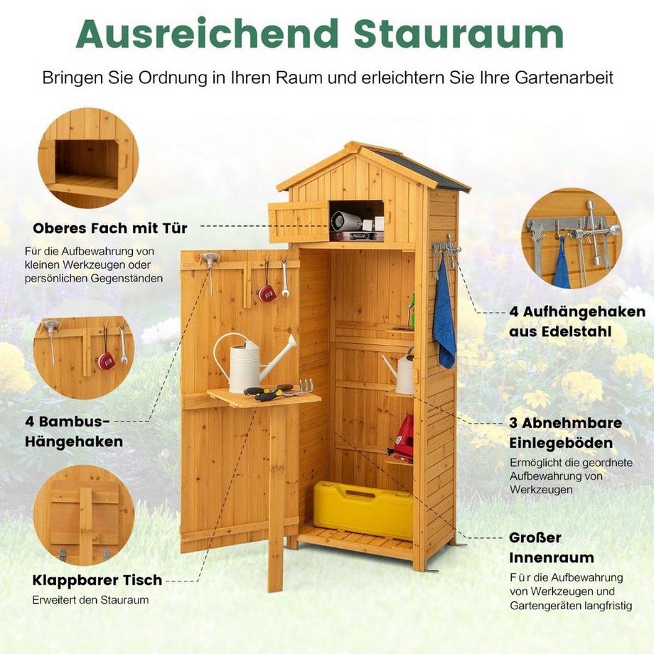 B2X Gartenschuppen Geräteschrank für den Außenbereich 75 x 50 x 180,5 cm Natur  