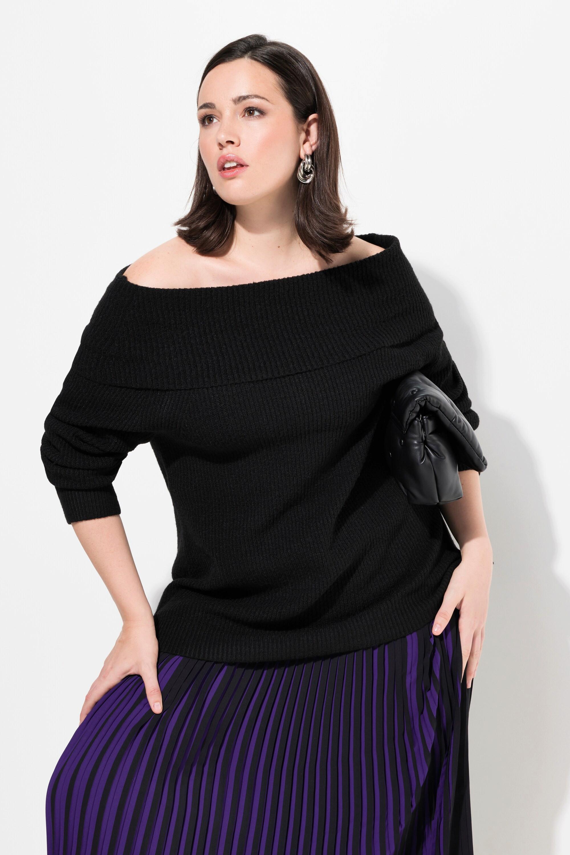 Ulla Popken Pullover Schulterausschnitt Langarm Feinstrick  