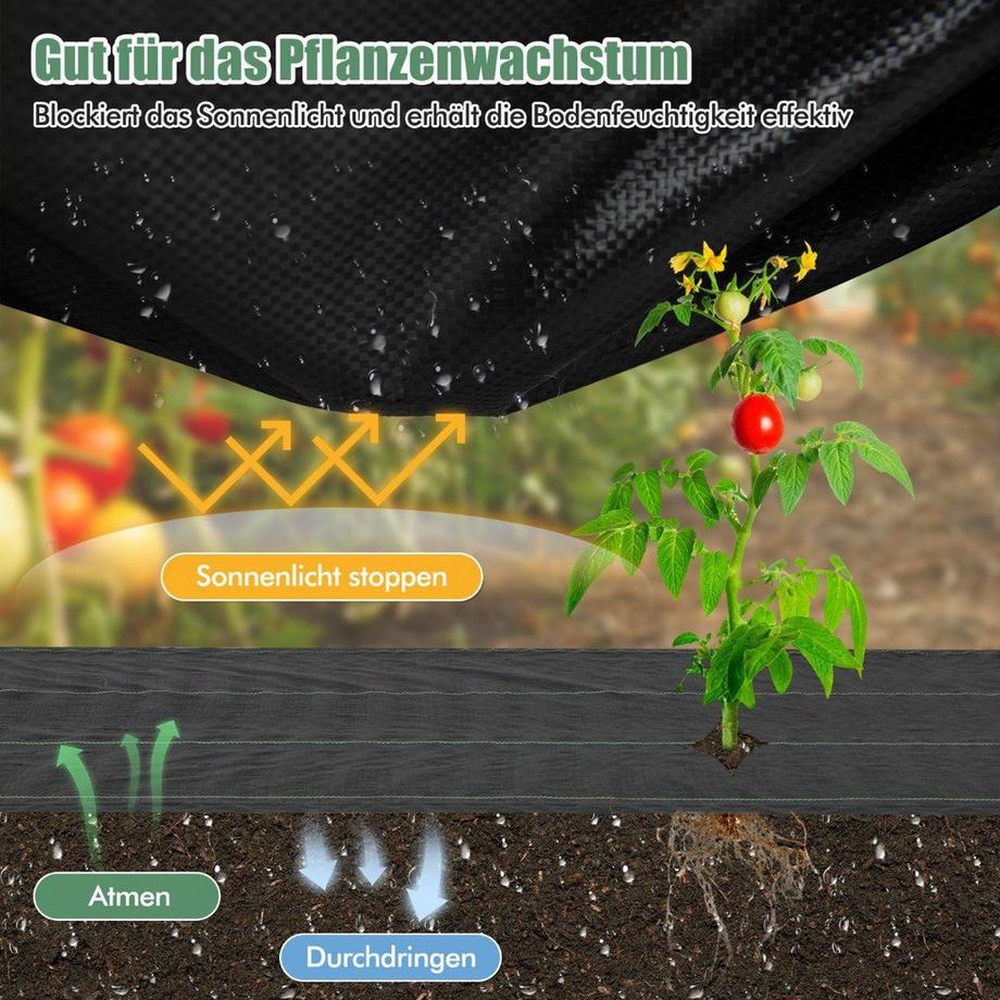 Northix  Unkrautvlies 50m² Gartenvlies gegen Unkraut Unkrautfolie PP Schwarz 25 x 2m-100 g/m² 
