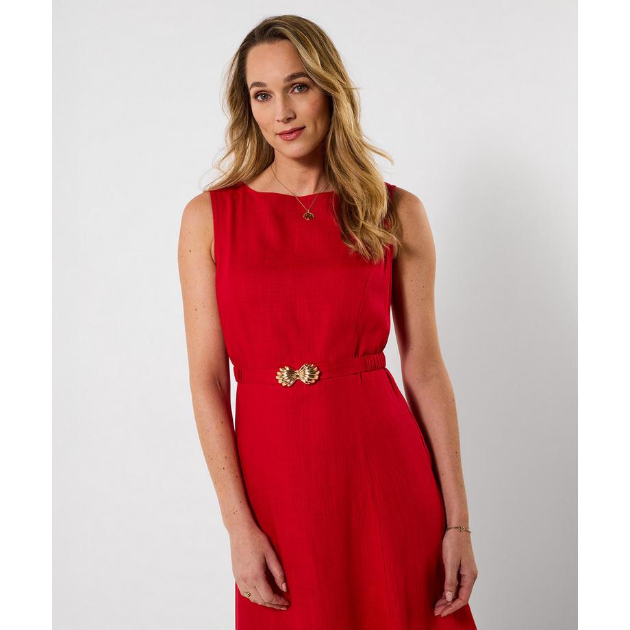Joe Browns Robe Col Bateau en Mélange de Lin avec Ceinture à Nouer  