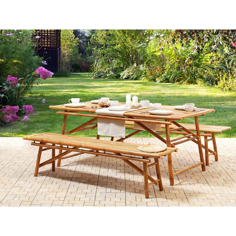 Beliani Set di 2 panche da giardino en Legno di bambù Boho TINDARI  