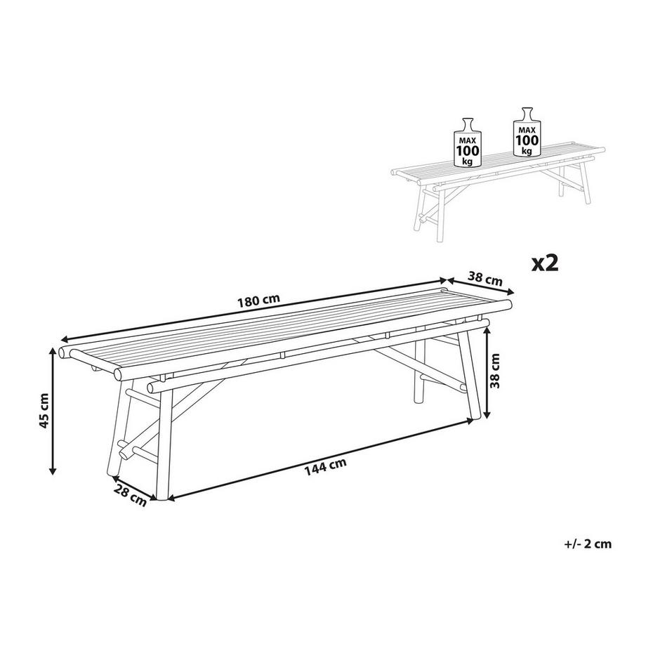 Beliani Set di 2 panche da giardino en Legno di bambù Boho TINDARI  