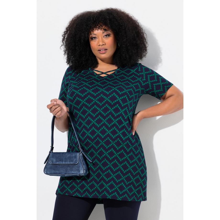 Ulla Popken Maglia lunga Spalline decorative Linea ad A Scollo a V Mezza manica  