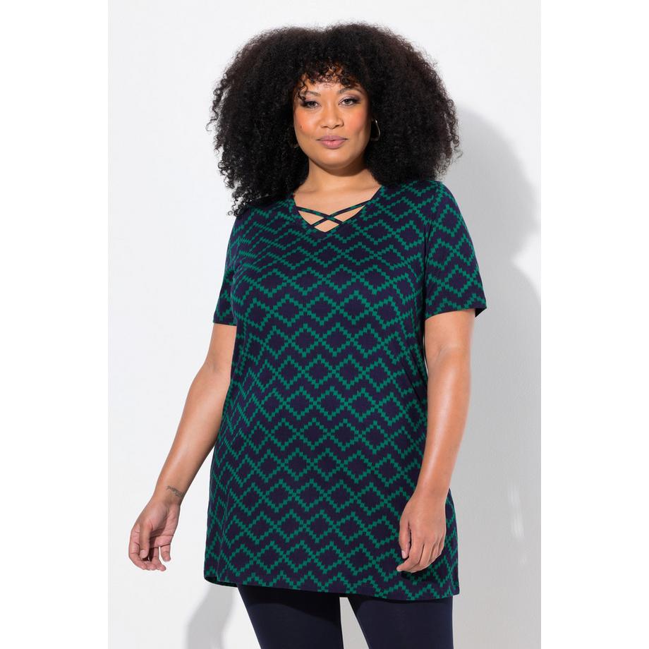 Ulla Popken Maglia lunga Spalline decorative Linea ad A Scollo a V Mezza manica  