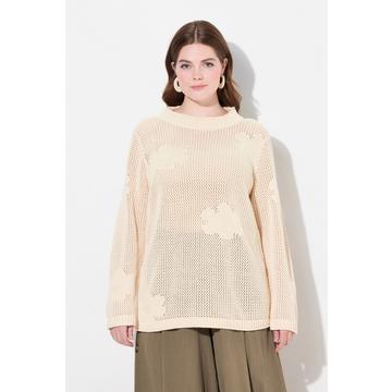 Maglione di cotone biologico con fori, scollo a girocollo e maniche lunghe