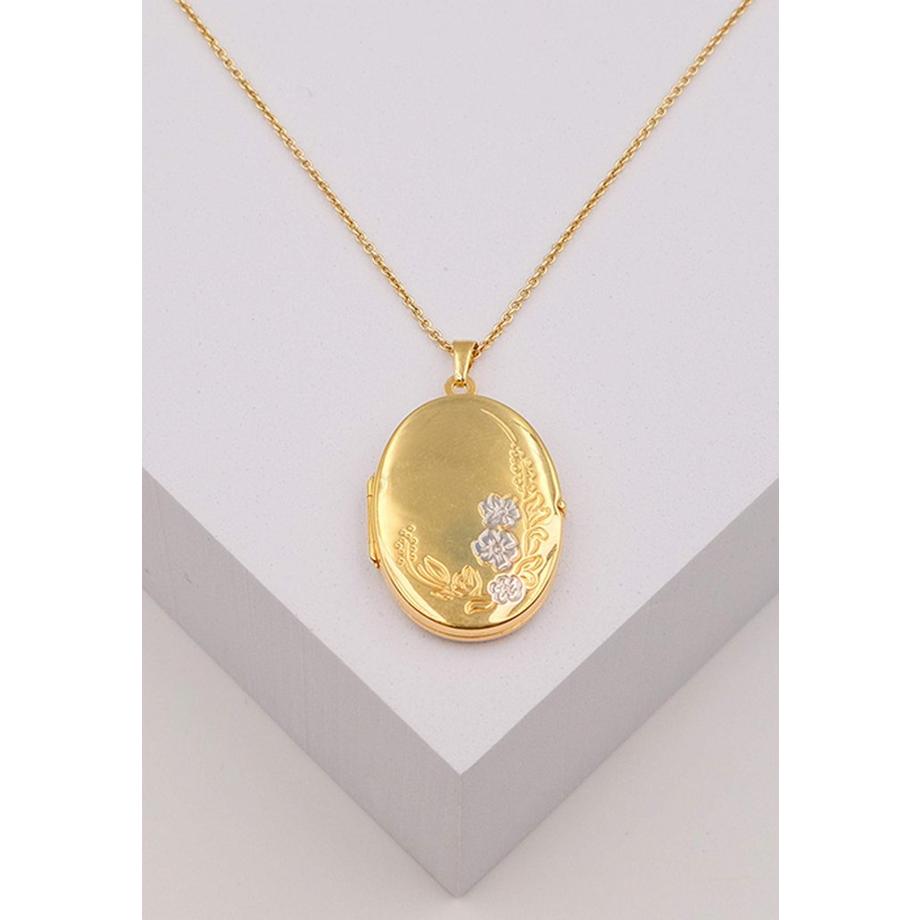 MUAU Schmuck  Anhänger Medaillon Blumen Gelbgold 750, 34x21mm 