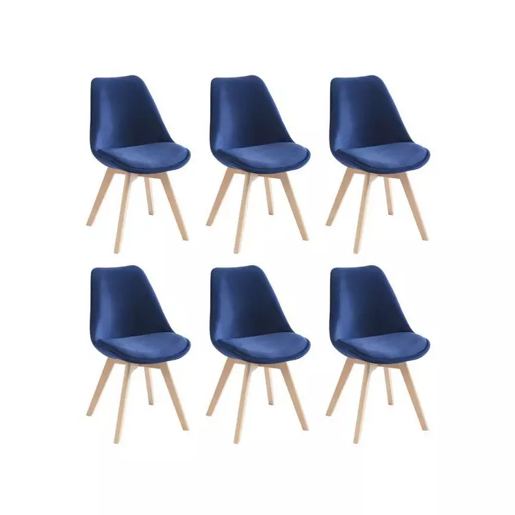 Vente-unique Stühle 6er-Set Samt & Buche Blau JODY online kaufen MANOR VA9401