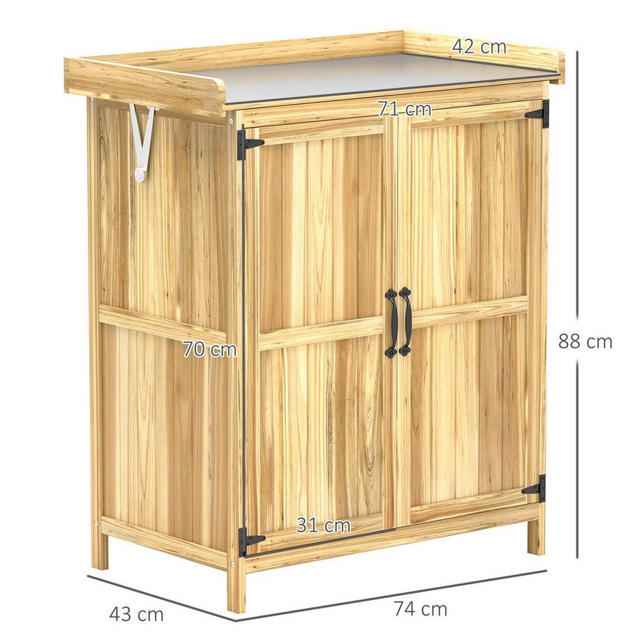 Northio  Armoire de jardin en bois, abri de jardin résistant aux intempéries 74x43x88cm, abri de jardin avec étagères de toit rabattables, plan de travail, armoire à outils, abri de jardin, armoire à outils, abri de jardin pour jardin, terrasse, bois | 