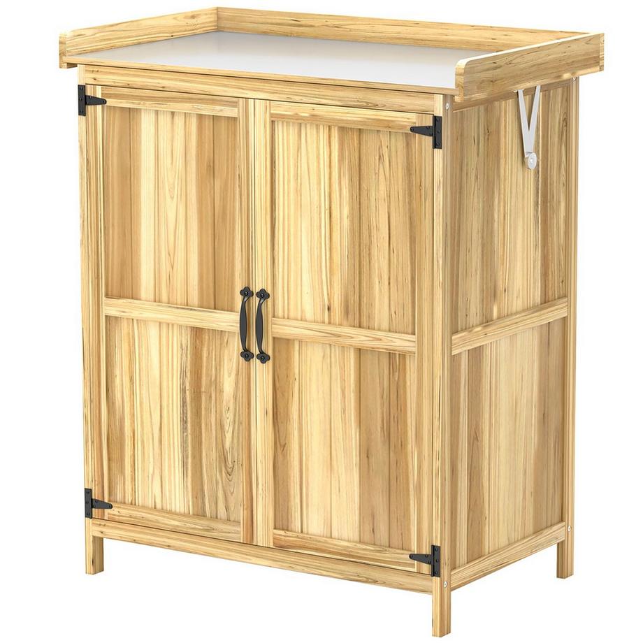 Northio  Armoire de jardin en bois, abri de jardin résistant aux intempéries 74x43x88cm, abri de jardin avec étagères de toit rabattables, plan de travail, armoire à outils, abri de jardin, armoire à outils, abri de jardin pour jardin, terrasse, bois | 