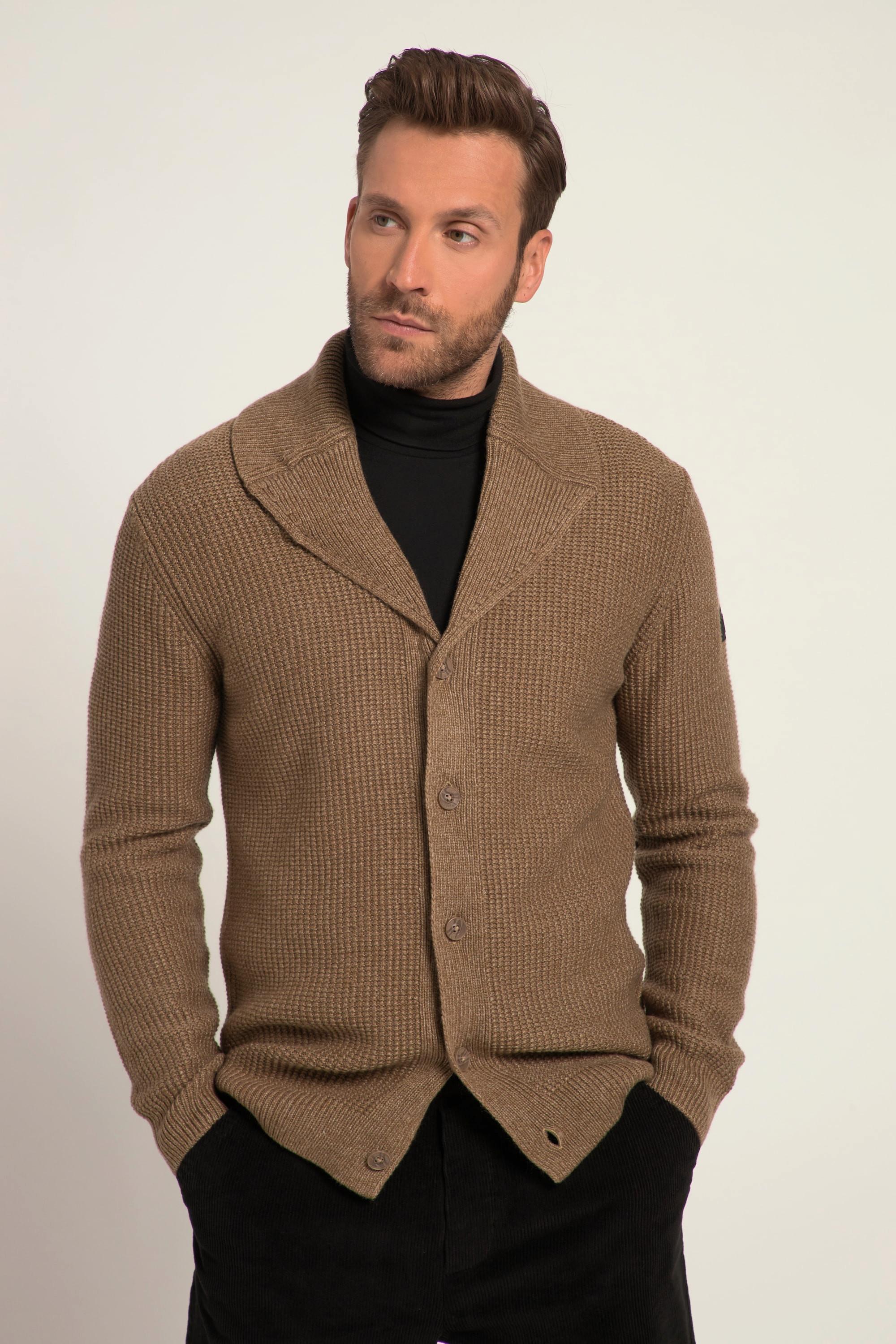 JP1880  Cardigan in misto lana con collo a scialle e abbottonatura 