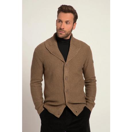 JP1880  Cardigan en laine mélangée. Col châle et patte de boutonnage. 