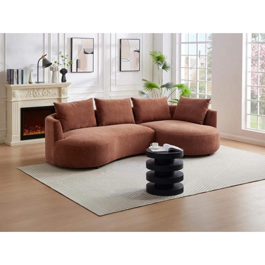 Vente-unique Canapé d'angle droit en velours texturé terracotta LOUSADO  