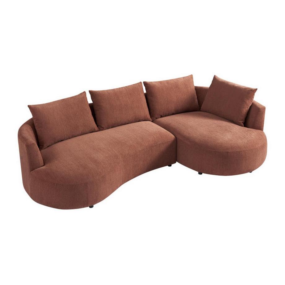 Canapé d'angle droit en velours texturé terracotta LOUSADO