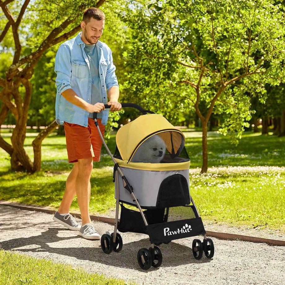 Northio  Hundewagen 2-In-1 Hundetrolley & Tragetasche, Faltbarer Hundebuggy Mit Kissen, 4 Rädern, Netzfenster, Oxfordstoff, Gelb 