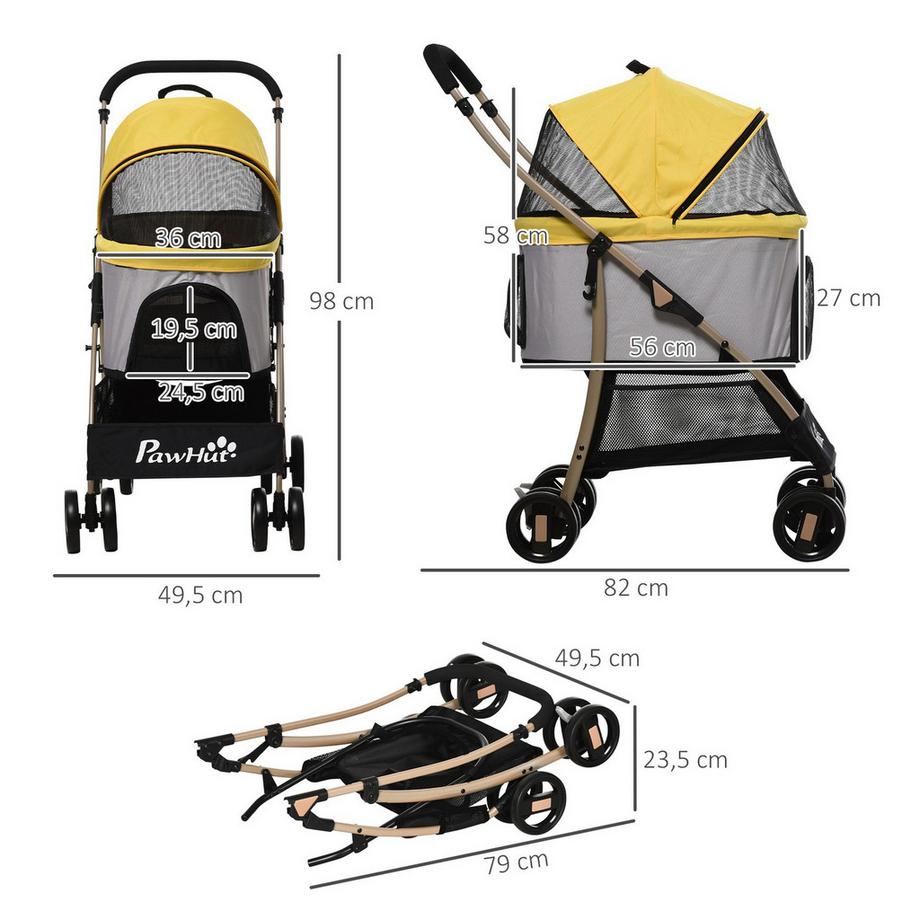 Northio  Hundewagen 2-In-1 Hundetrolley & Tragetasche, Faltbarer Hundebuggy Mit Kissen, 4 Rädern, Netzfenster, Oxfordstoff, Gelb 