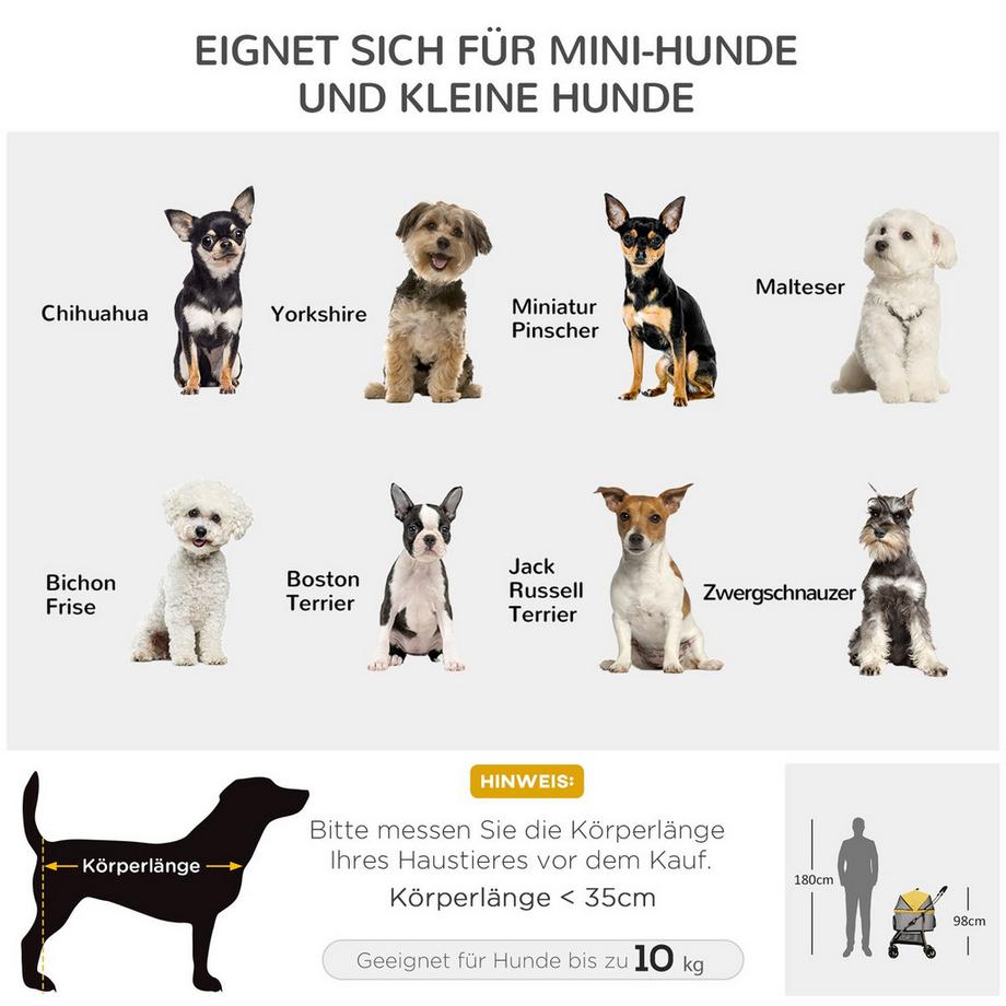Northio  Hundewagen 2-In-1 Hundetrolley & Tragetasche, Faltbarer Hundebuggy Mit Kissen, 4 Rädern, Netzfenster, Oxfordstoff, Gelb 