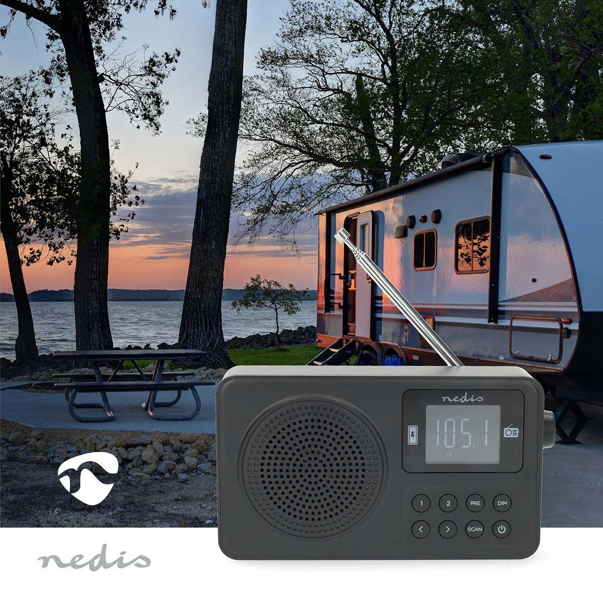 Nedis  UKW-Radio | Tragbares Design | UKW | Akkubetrieben / USB-betrieben | Digital | 2 W | Bildschirmgröße | Bluetooth® | Kopfhörerausgang | Wecker 