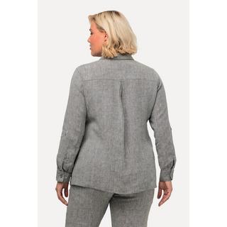 Ulla Popken  Bluse, Leinen, offener Kragen, Langarm 