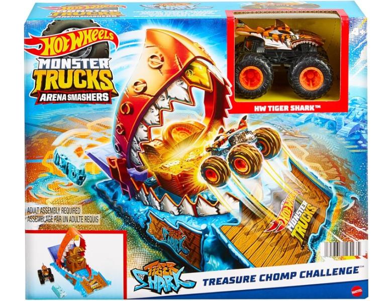 Hot Wheels  Monster Trucks Arena Smashers Tiger Shark Trap Jaw Challenge 