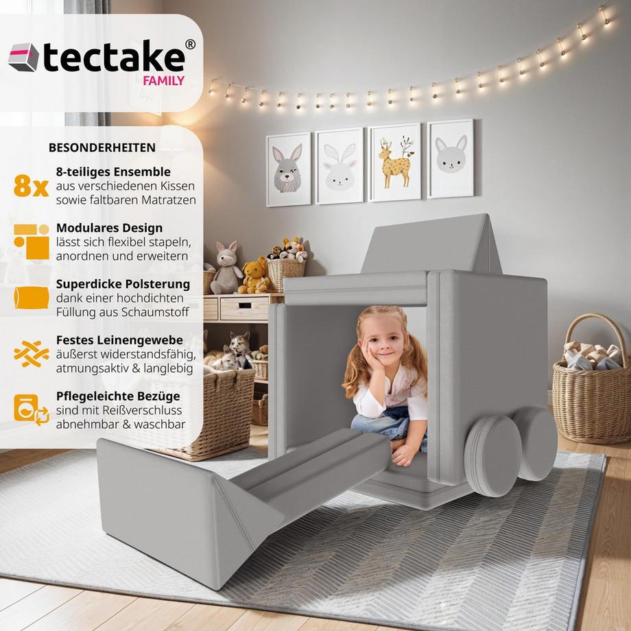 Tectake Spielsofa Lilly 8-teilig, flexible Anordnung dicke Polsterung  