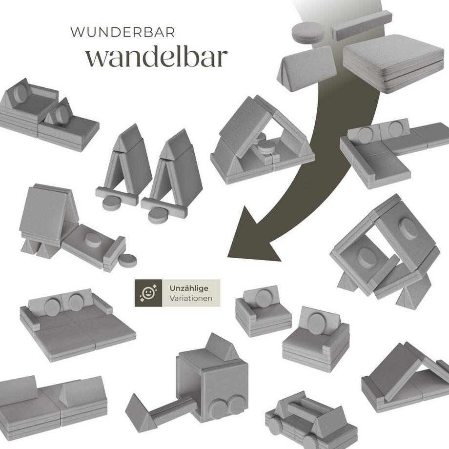 Tectake Spielsofa Lilly 8-teilig, flexible Anordnung dicke Polsterung  