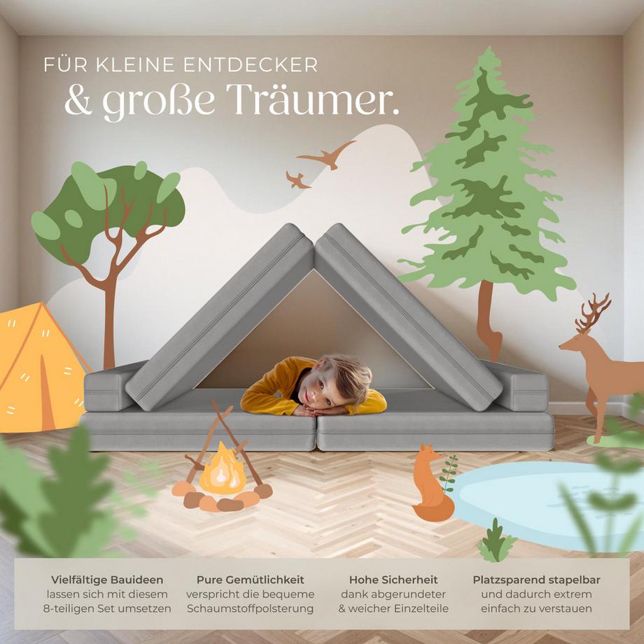 Tectake Spielsofa Lilly 8-teilig, flexible Anordnung dicke Polsterung  