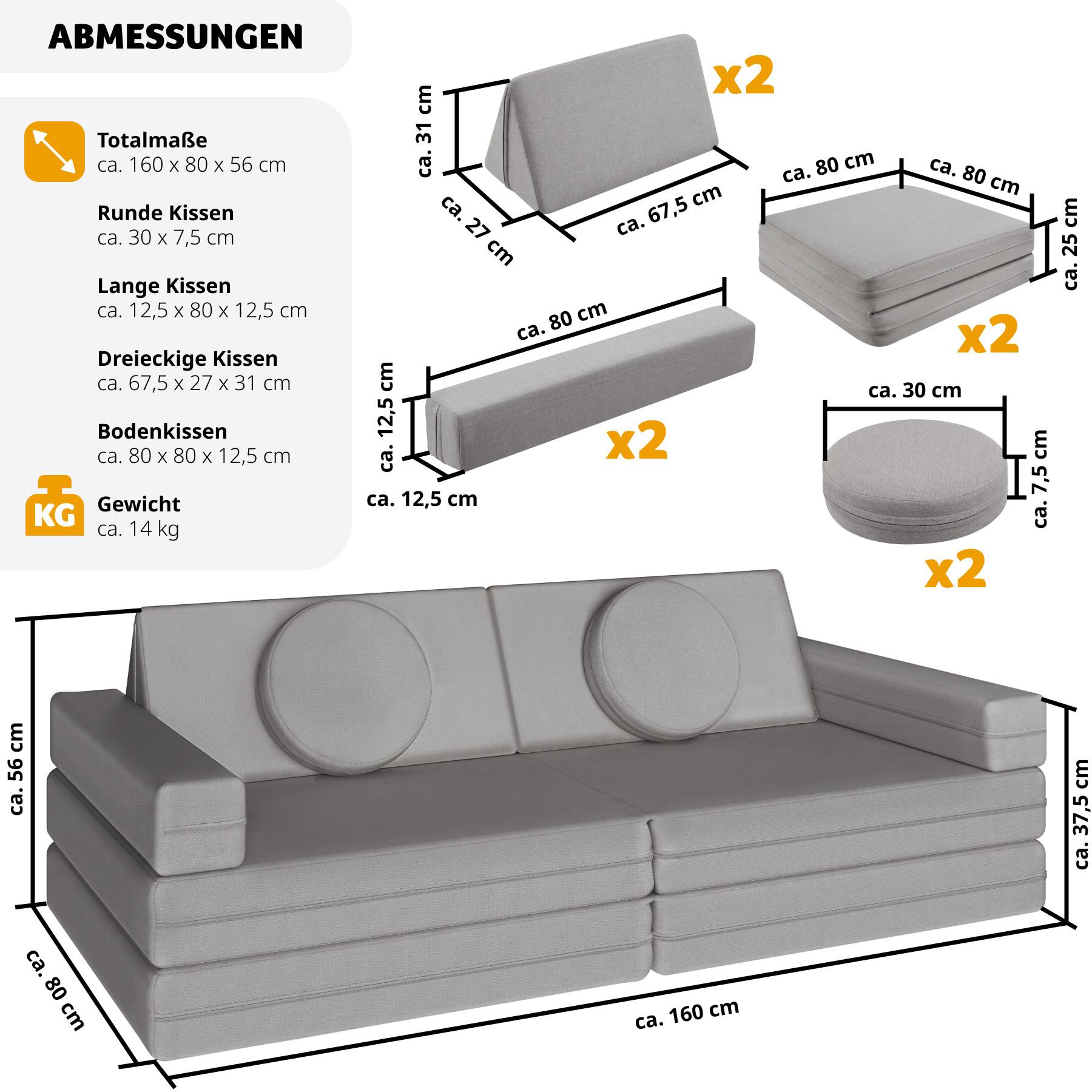 Tectake Canapé de jeu LILLY 8 pièces, avec fonction de couchage  