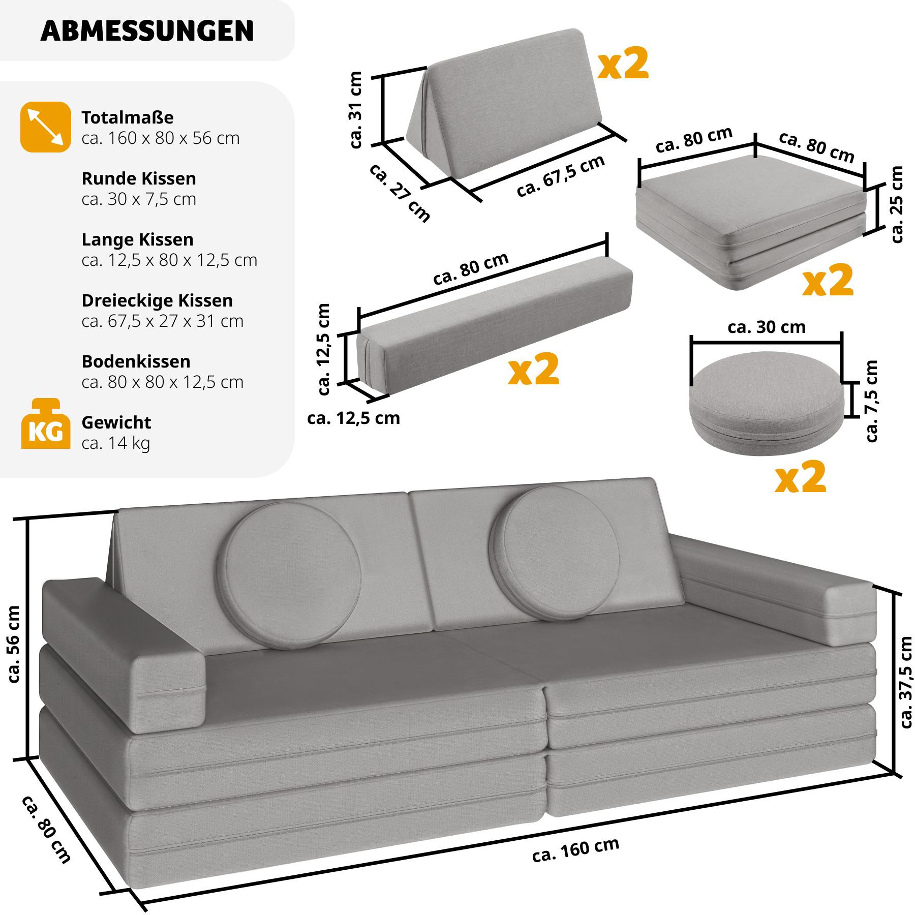 Tectake Divano da gioco Lilly, 8 pezzi, con funzione letto  