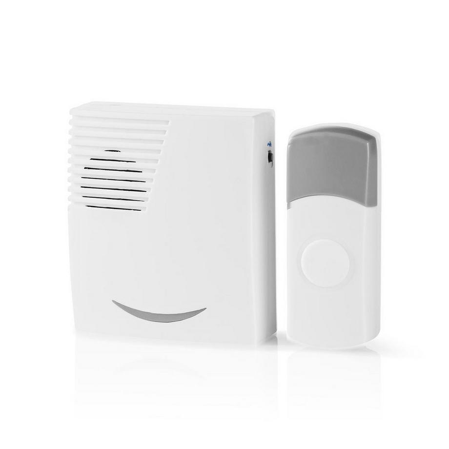 Nedis  Funk-Türklingel | Batteriebetrieb | 3 V DC | 1x CR2032 | Lautstärke: 80 dB | Signalreichweite: 300 m | IP44 | 36 Melodien | 1 Empfänger | Grau / Weiß 