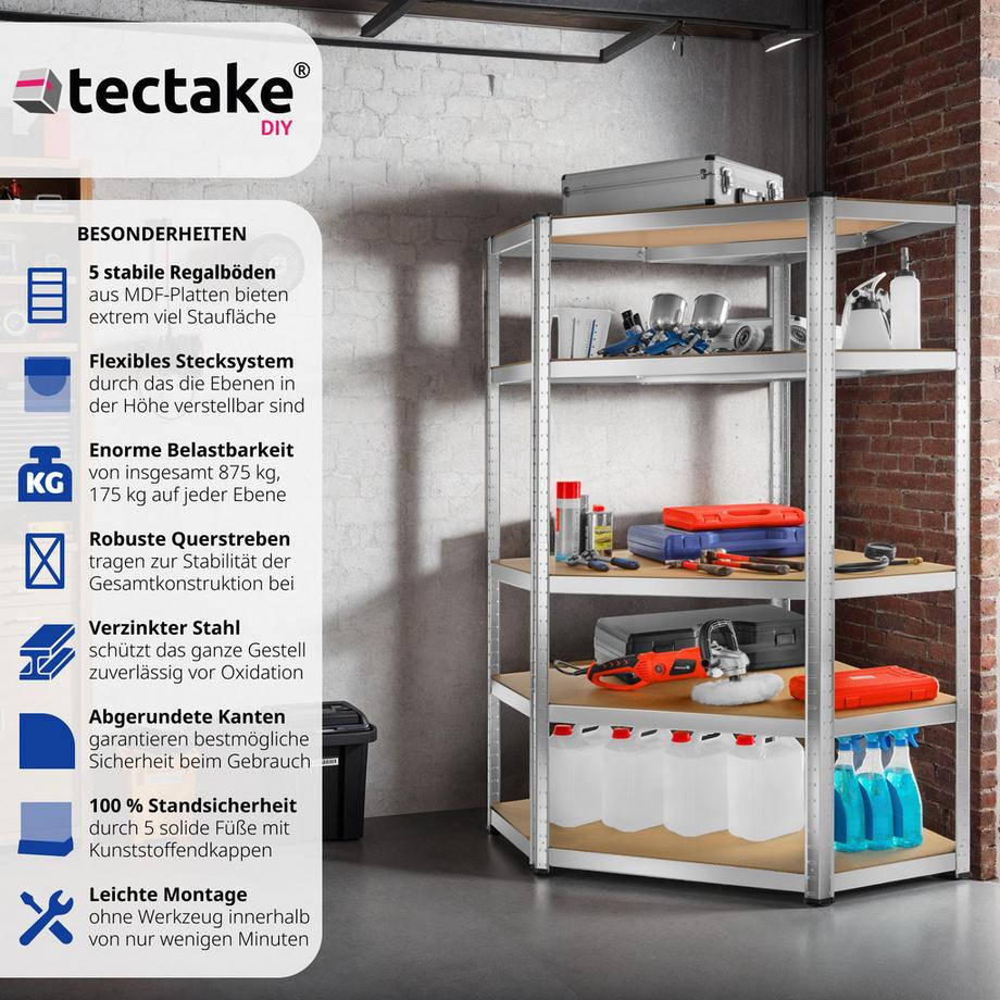 Tectake Schwerlastregal   in verschiedenen Ausführungen verzinktes Stahlgestell  