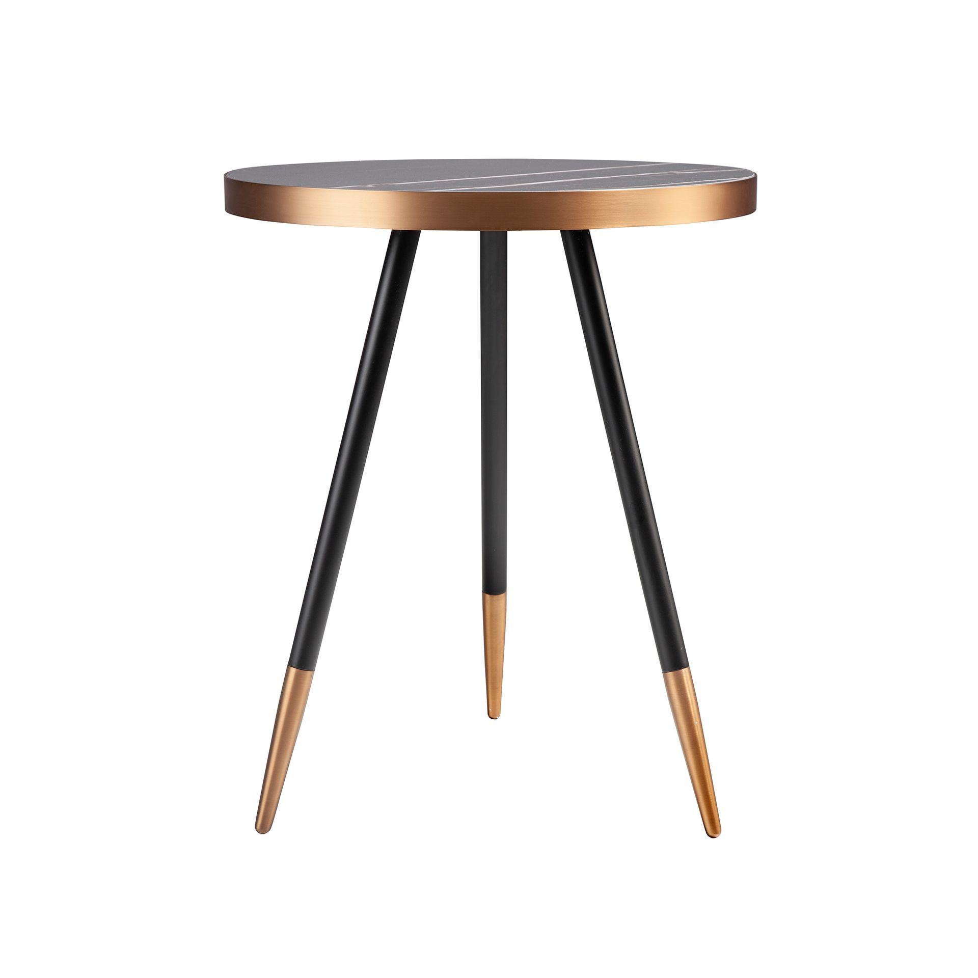 ANGEL CERDA Table d'angle ronde en marbre porcelaine et acier noir  