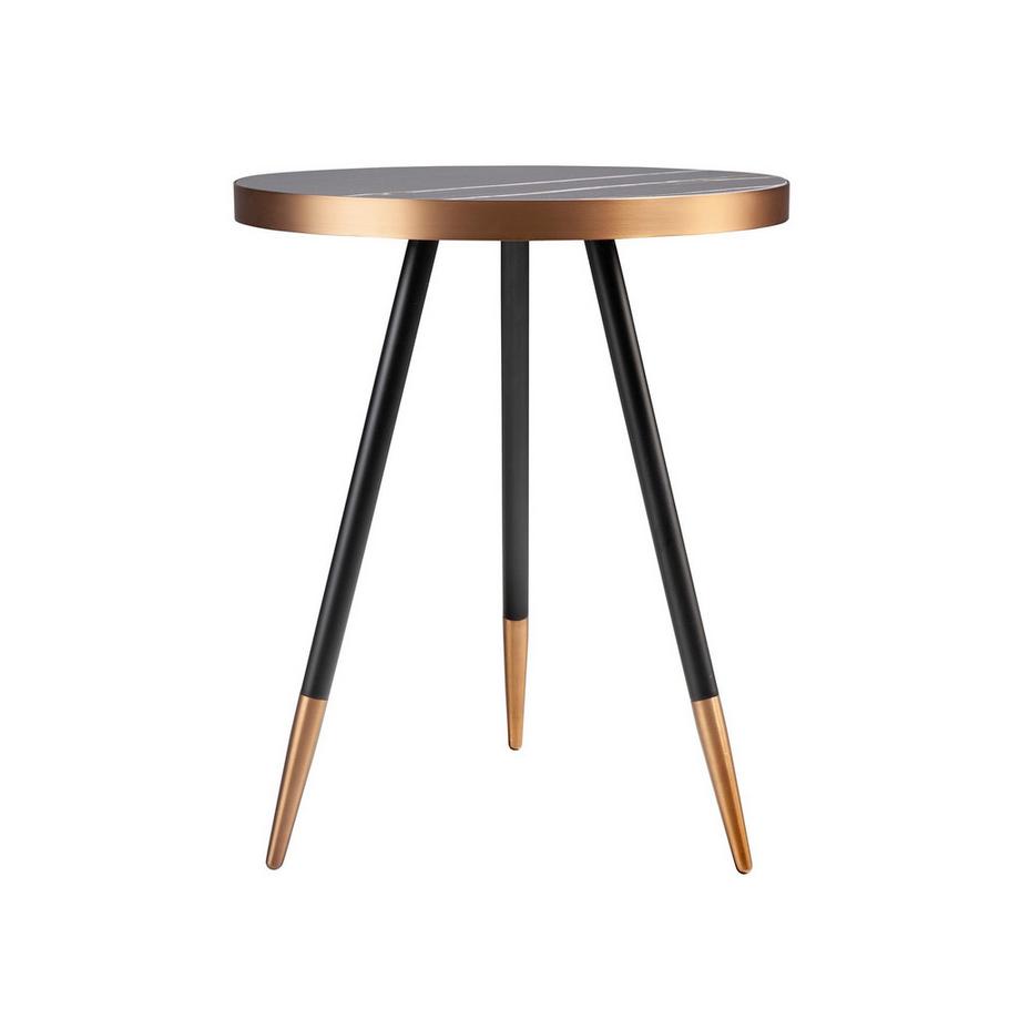 ANGEL CERDA Tavolo rotondo ad angolo in marmo porcellanato e acciaio nero  