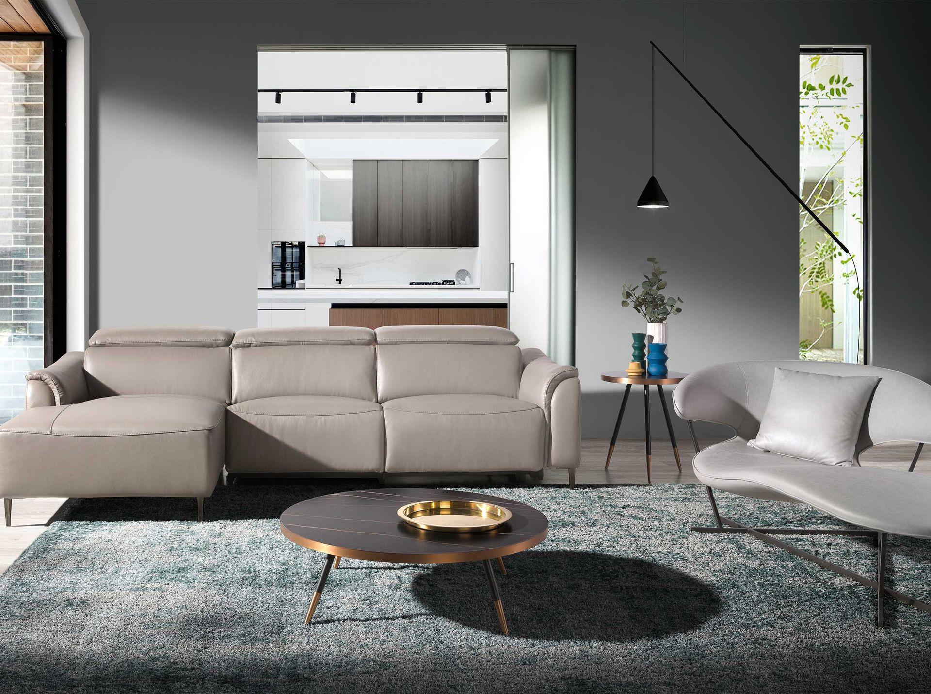 ANGEL CERDA Table d'angle ronde en marbre porcelaine et acier noir  