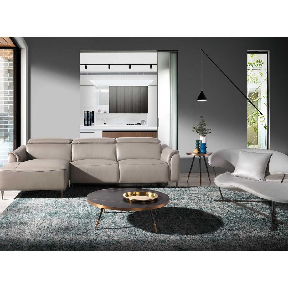 ANGEL CERDA Tavolo rotondo ad angolo in marmo porcellanato e acciaio nero  