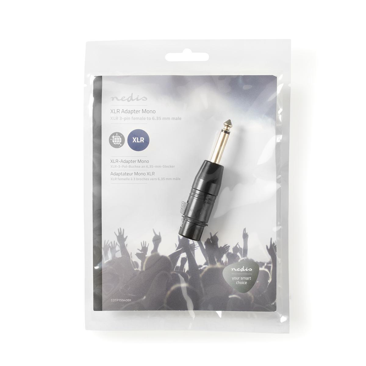 Nedis  Adattatore XLR | XLR 3 pin femmina | 6,35 mm maschio | Nichelato | Diritto | Metallo | Nero | 1 pz. | Sacchetto di plastica 