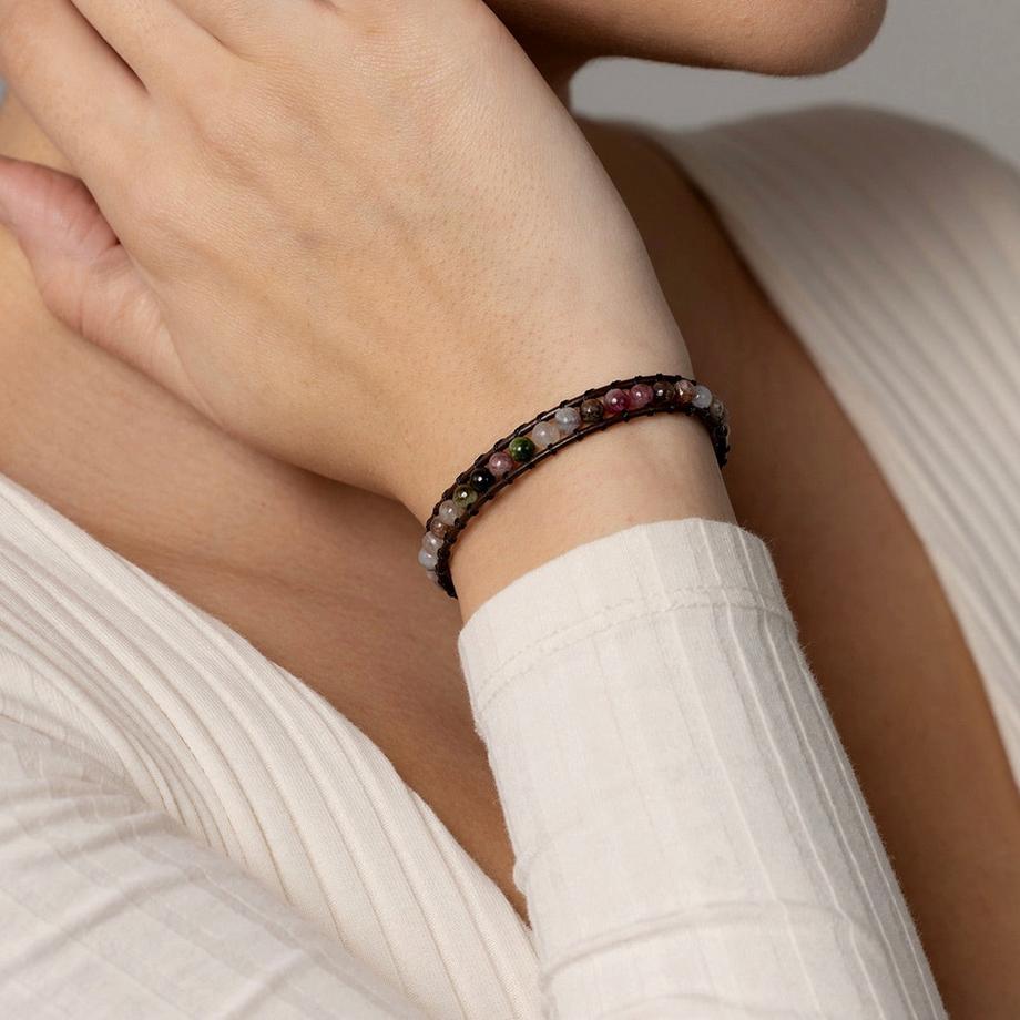 Balibay  Lina  Lederarmband mit 4mm Turmalin Steinen 