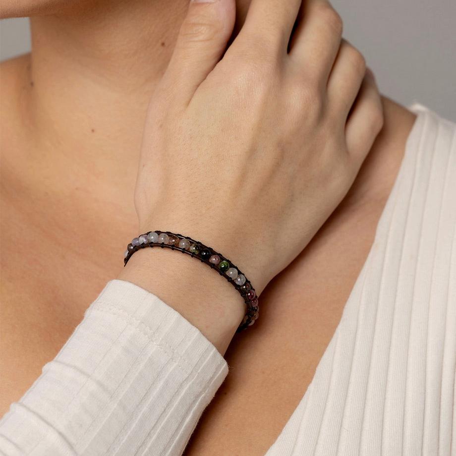 Balibay  Lina  Lederarmband mit 4mm Turmalin Steinen 