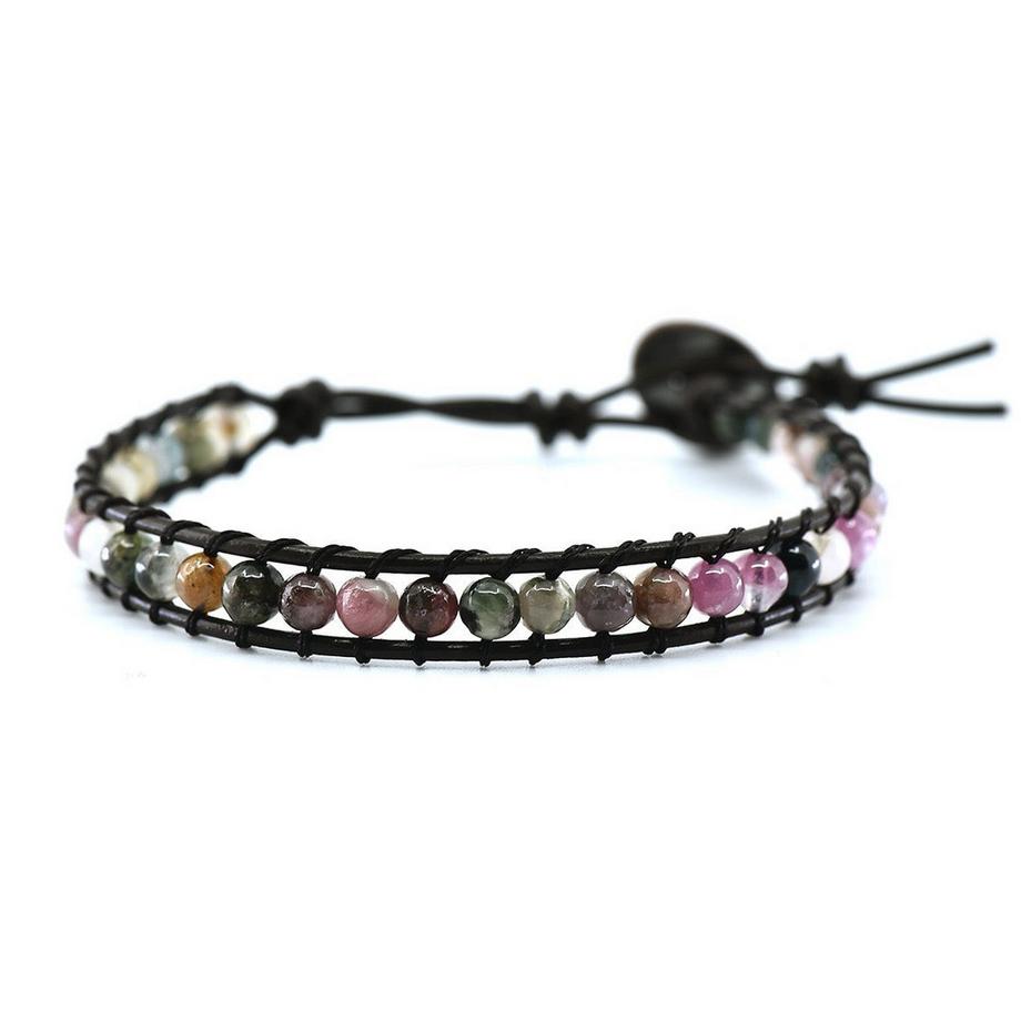 Lina  Lederarmband mit 4mm Turmalin Steinen